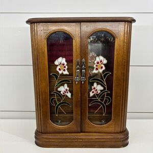 Wooden Jewelry Cabinet with Floral Design